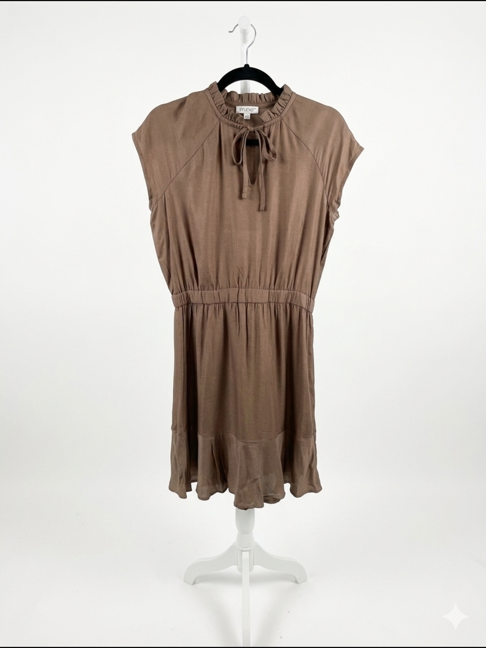 Nwt S'edge Taupe Ruffle-Hem Tie-Neck Mini Dress Size‎ Xs